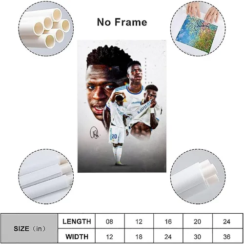 Vista 3 de LOGAUT Vinicius Jr Poster Vini Jr - Póster de fútbol firmado para pared, pintura estética para decoración del hogar, (V5111), sin marco, 24 x 36