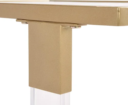 Vista 7 de Mesa auxiliar móvil de vidrio transparente con marco acrílico, moderna mesa auxiliar de sofá en forma de C con ruedas, mesa de aperitivos
