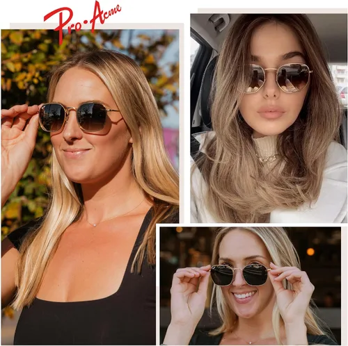 Vista 2 de Pro Acme Gafas de sol hexagonales para mujeres y hombres, lente de cristal