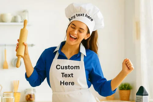 Vista 5 de Conjunto de delantal y sombrero bordados con nombre de chef personalizado