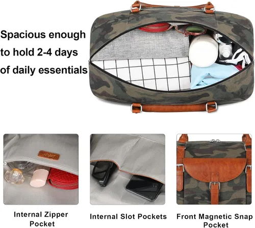 Vista 5 de IBFUN Bolsas de viaje de fin de semana para mujer, bolsa grande de fin de semana con compartimento impermeable para zapatos, bolsa de aseo