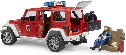 Vista 7 de Bruder Jeep Rubicon - Vehículo de rescate de bomberos con sonidos electrónicos de sirena de emergencia y figura de bombero Jeep Wrangler Unlimited