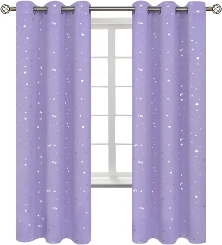 Vista 12 de BGment Cortinas opacas para dormitorio infantil, con aislamiento térmico, con ojales, estampado de estrellas plateadas, cortinas para oscurecer