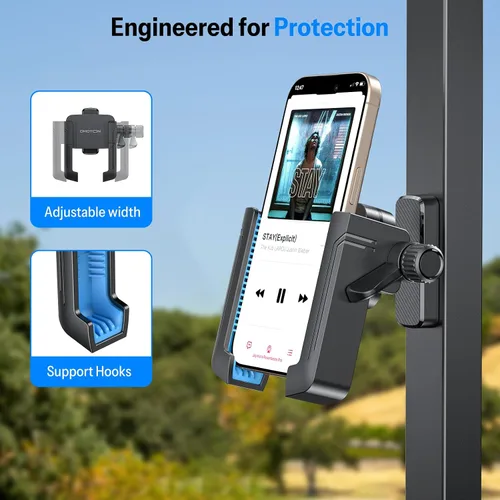 Vista 4 de OMOTON Soporte de teléfono para carrito de golf, soporte magnético para teléfono con bloqueo de seguridad y ajustable en 360°, organizador