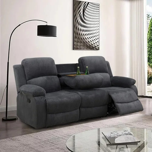Vista 12 de Sofá reclinable manual, sofá reclinable con portavasos de 3 asientos, sofá de 3 asientos con mesa auxiliar desplegable para sala de estar, oficina