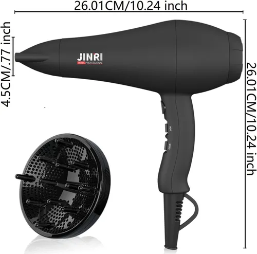Vista 5 de JINRI JINRI-104 - Secador de pelo, 1875W, 3 de calor y 2 velocidades, con difusor, con concentrador, tecnología iónica e infrarrojos, negro, entrada