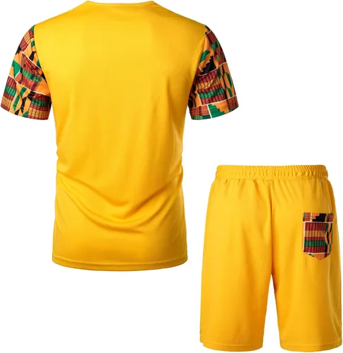 Vista 2 de Conjunto de camiseta y pantalones cortos para hombre con estampado africano de LucMatton