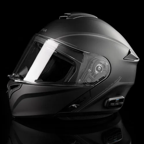Vista 3 de Sena Outrush R - Casco modular de motocicleta Bluetooth con sistema de intercomunicación (negro mate, grande)
