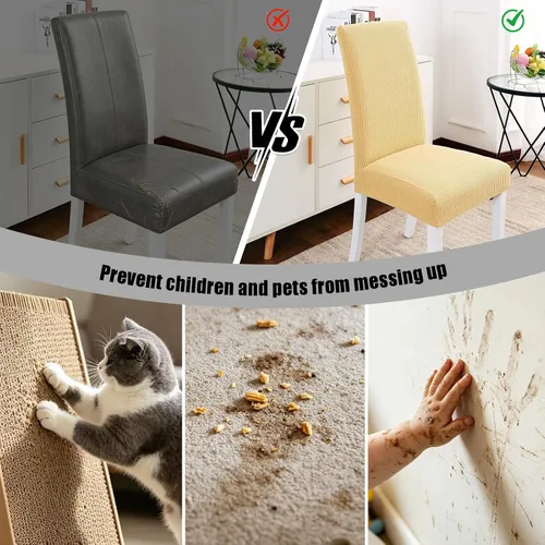 Vista 12 de PETCUTE Fundas elásticas para sillas de comedor, fundas elásticas antideslizantes para sillas de comedor, color gris, paquete de 2