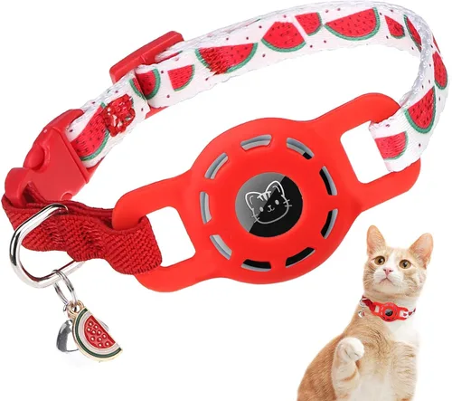 Vista 21 de BINGPET AirTag - Collar de gato con campanas, collar elástico de seguridad mejorado con soporte para collar de gato Airtag, collares de gato