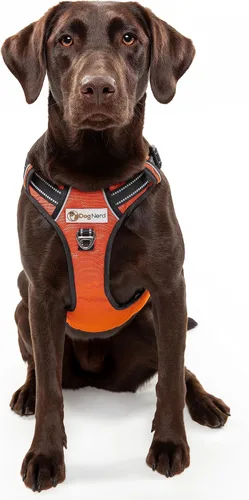 Vista 12 de Chaleco/arnés de cobertura completa ajustable de alta calidad para perros grandes (50-90 libras), clips de metal, mango acolchado, 2 clips