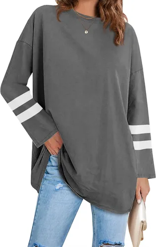 Vista 65 de Fisoew Camisetas de manga larga para mujer, holgadas, casuales, con cuello redondo, blusa suave