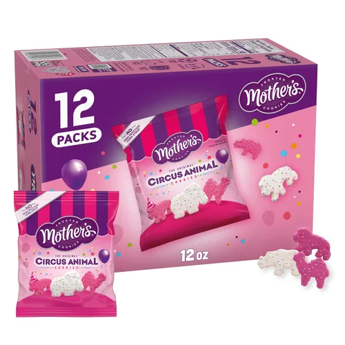 Vista 9 de Mother's Original Circus Animal, galletas de animales esmeriladas con chispas de arcoíris, 10 paquetes, 1 onza cada una