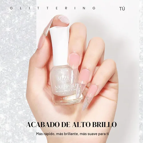 Vista 6 de MIZHSE Translucent Shimmering Nail Polish, Quick Dry Clear Glitter White brillo claro