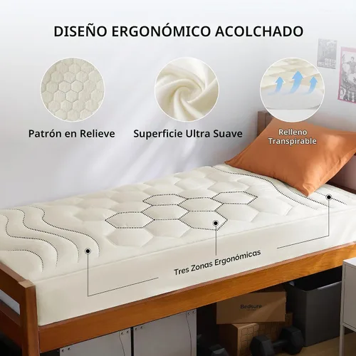 Vista 4 de Bedsure Protector de colchón beige individual XL – Cubrecolchón suave para dormitorio universitario, protector de cama individual extra largo