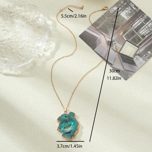 Vista 7 de Collar con colgante de piedra de cuarzo de cristal azul natural para mujeres y hombres, Zinc, No es una piedra preciosa