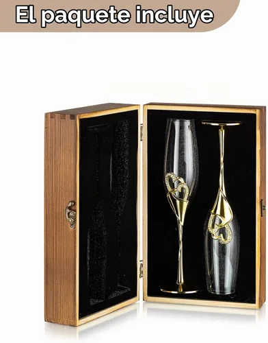 Vista 9 de NUPTIO - Copas de champán de cristal, regalos de boda para parejas, dorado, juego de 2