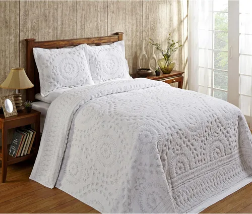 Vista 9 de Better Trends 1 colcha de chenilla tamaño matrimonial/doble, ropa de cama de chenilla 100% algodón, patrón de medallón ligero, decoración