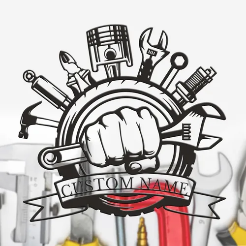 Vista 7 de Letrero de metal personalizado para garaje, arte de pared de taller personalizado, decoración mecánica para hombres, día del padre para los amantes