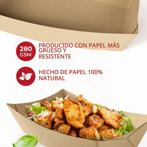 Vista 4 de SPARGOS Botes de comida de papel kraft, paquete de 125 bandejas para servir