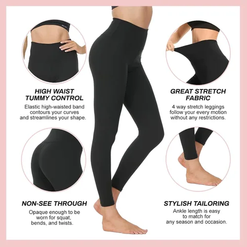 Vista 5 de Leggings de cintura alta para mujer, pantalones deportivos suaves con control de abdomen para correr, ciclismo, yoga, entrenamiento, talla regular