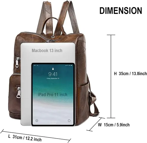 Vista 6 de Mochila para mujer, bolso de viaje de moda multiusos de cuero de la PU retro, Mochilas Daypack, M, Marrón