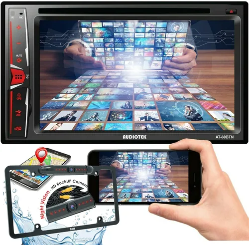 Vista 2 de Audiotek 68BTN - Coche doble DIN de 6.2 pulgadas, salida de 200 vatios, DVD, CD, pantalla táctil, enlace de espejo para Android y iPhone con cámara