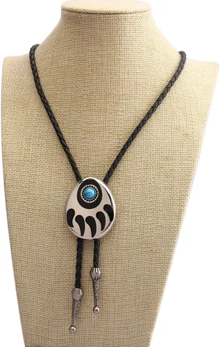 Vista 26 de Jeilwiy Corbata de bolo para hombre, corbata de vaquero occidental, collar de corbata de bolo dorado, corbata de cuero, corbata de Halloween