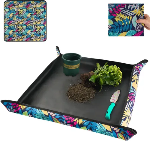 Vista 9 de Tapete de trasplante de 26.8"X26.8" para plantas de interior para controlar el desorden, tapete de bandeja de jardinería plegable e impermeable 1