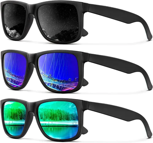 Vista 9 de KALIYADI Sunglasses Men Polarized Sun glasses for Mens Womens Classic Matte Black Frame UV Protection 3pack negro + negro + amarillo + amarillo