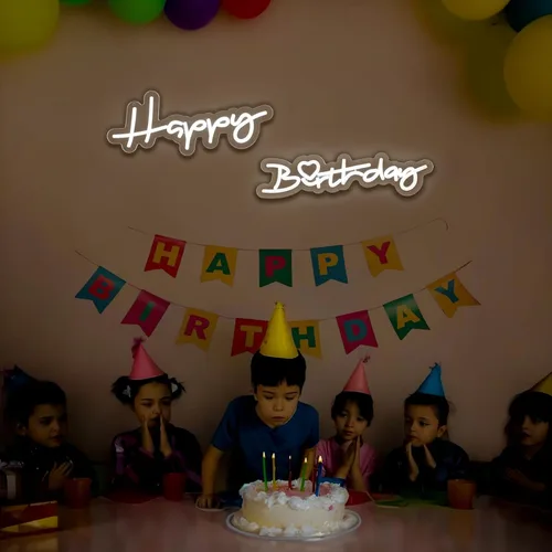 Vista 2 de Letrero de neón de feliz cumpleaños para decoración de fiesta de cumpleaños, letreros LED iluminados para telón de fondo, letrero de cumpleaños
