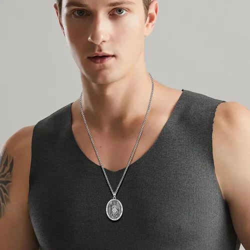 Vista 122 de Vito Collar de plata de ley 925 para mujeres y hombres, San Benito, crucifijo, Caravaca, San Cristóbal, San Judas, medalla patronal, amuleto