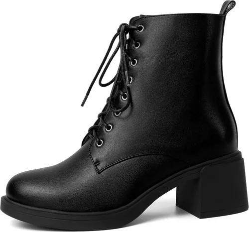 Vista 106 de ROSERWISH Botas altas de tacón bajo y grueso para mujer, con cordones, cómodas, modernas, con puntera redonda, de 2.5 pulgadas