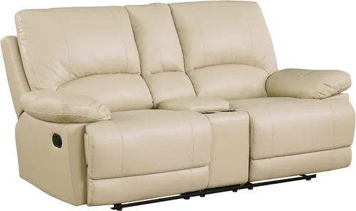 Vista 30 de Blackjack Furniture Brantley Collection - Sofá biplaza reclinable tapizado de cuero con consola, asientos acolchados de felpa con bobina Marrón
