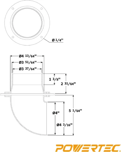 Vista 7 de POWERTEC Kit separador de codos y acopladores de recogida de polvo ciclónico 70292V de 4 pulgadas para contenedores de desechos de carpintería Kit