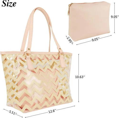 Vista 2 de MICOM Bolsas transparentes con bolso de hombro a rayas cheurón completo con bolsillo