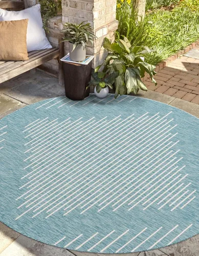 Vista 33 de Unique Loom Outdoor Modern Collection - Alfombra rectangular de 2 x 3 pies 1 pulgada, color azul y marfil