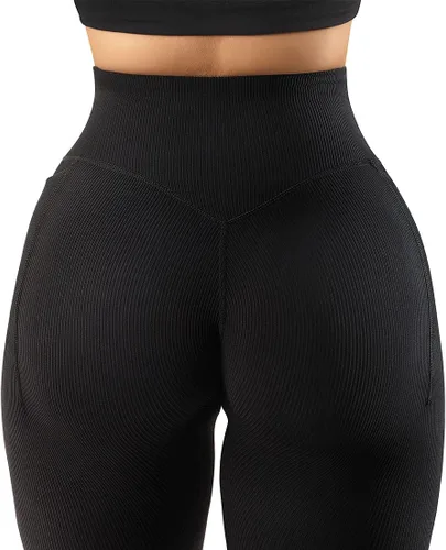 Vista 3 de SUUKSESS - Leggings acanalados de tiro alto y sin costuras para mujer, pantalones deportivos de yoga para gimnasio y entrenamiento