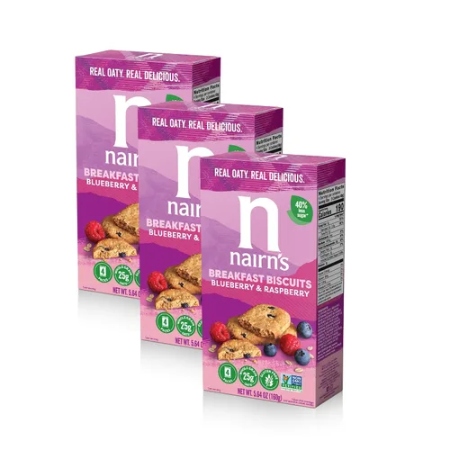 Vista 10 de Nairn's Galletas de desayuno de arándanos y frambuesas sin gluten, 5.64 onzas, aperitivo perfecto para llevar, saludable, sabroso, alto en fibra
