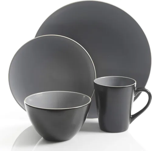 Vista 7 de Gibson Elite Soho Lounge - Juego de vajilla mate, servicio para 4 personas (16 piezas), color gris pardo de dos tonos