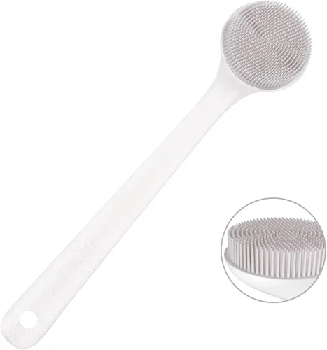 Vista 8 de Exfoliante corporal de silicona, cepillo de baño trasero mango largo para ducha