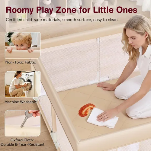 Vista 2 de Kidirect Corralito para bebés 47x47, beige, patio de juegos integrado con Beige-47" X 47