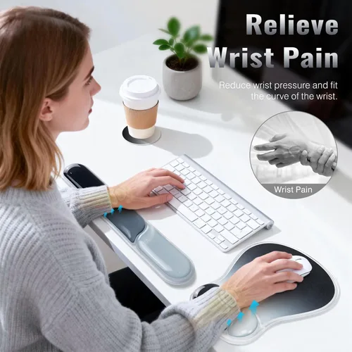 Vista 5 de Ospelelf Juego de alfombrilla de mouse con reposamuñecas de gel ergonómico para teclado, soporte de muñeca con parte inferior de goma