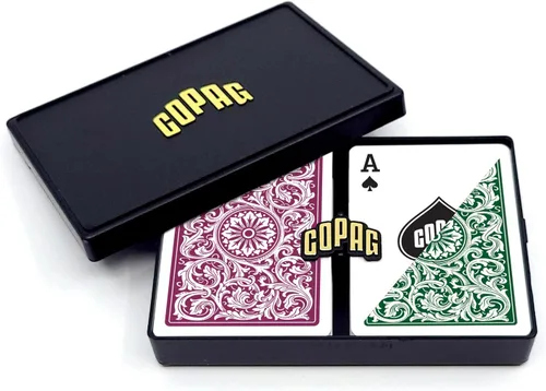 Vista 10 de Copag 1546 Design - Juego de cartas 100% de plástico, tamaño de póquer (estándar), verde/borgoña (índice jumbo, 1 juego)