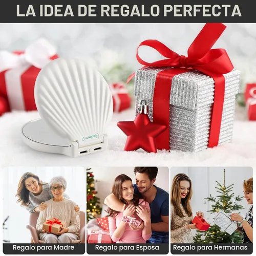 Vista 8 de Espejo de maquillaje compacto con luces, espejo de bolsillo para mujer