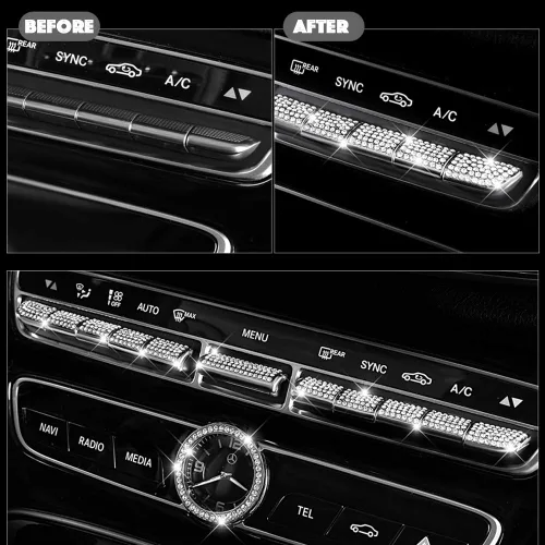 Vista 2 de PGONE Piezas de cristal brillantes para interruptor de control de aire acondicionado, tapas de regulador, calcomanías para viseras interiores