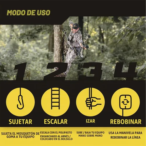Vista 4 de Hunter Safety System Bow & Gear Hoist: 30' Automatic Unwinding Pull Line with Coated Carabiner, Lightweight Rewind System for Lifting Bows, Packs &