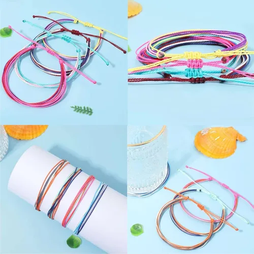 Vista 8 de Brazaletes impermeables de cuerda, para verano, con ola, brazalete para amistad, hecho a mano, para niña