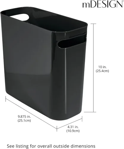 Vista 3 de mDesign - Pequeña papelera rectangular de plástico para basura, recipiente para basura con asas para baño, cocina, oficina en casa, dormitorio, Negro
