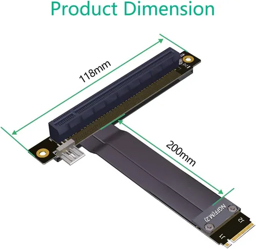 Vista 3 de HLT Cable de extensión M.2 NGFF NVMe Key M a PCIe 3.0 X16 (ranura PCI-E en ángulo recto de 90°)